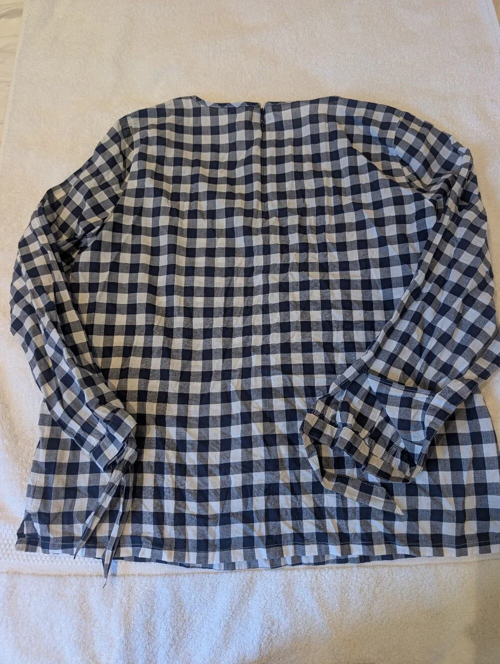 J. Crew Navy Gingham Tie Sleeve Blouse Medium 100% Cotton Top